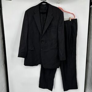 Chaps Ralph Lauren Men Charcoal Grey Pinstripe 100% Wool Two Button Suit Set 44R